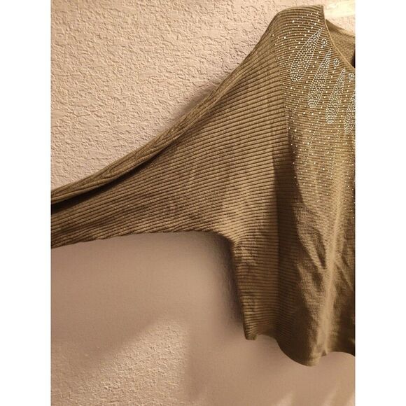 LIV Milano Pullover Sweater Olive Green Rhinestones Women’s XL Viscose Blend - Picture 5 of 6